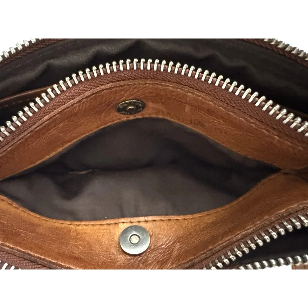 Vilenca Holland Crossbody Clutch Bag Wristlet Brown Leather Zip Pockets Compact - Picture 14 of 15